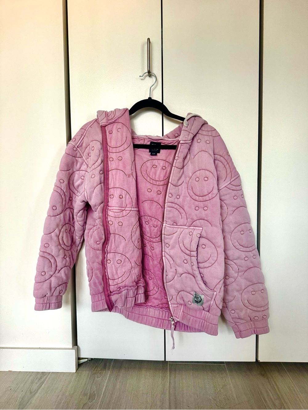 BDG Dusty Mauve Teddy Jacket with Quilted Smiley Pattern